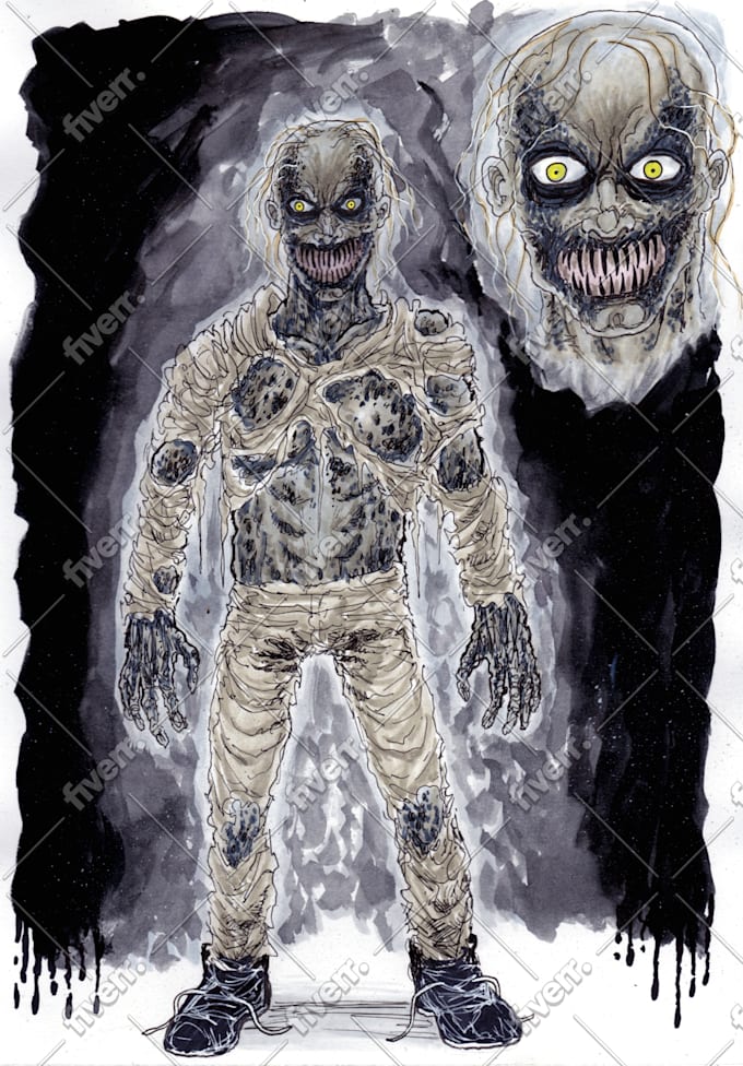 draw detailed horror creature concept