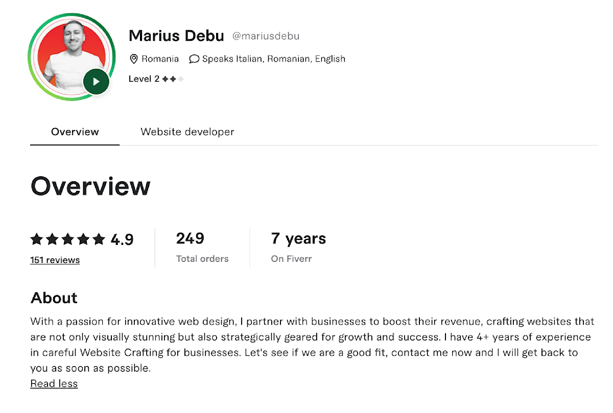 Marius Debu Fiverr seller profile