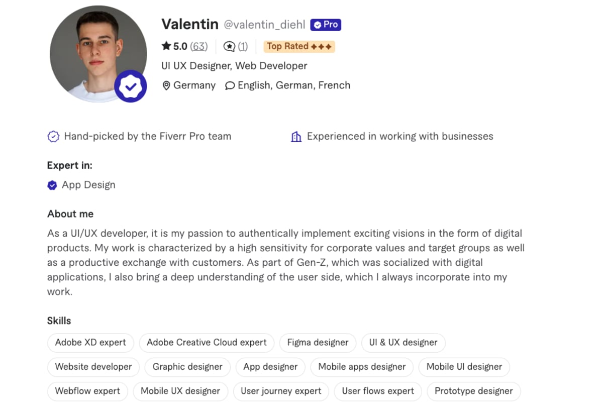 Valentin Fiverr seller profile