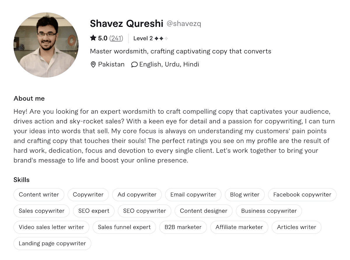 Shavez Qureshi Fiverr profile