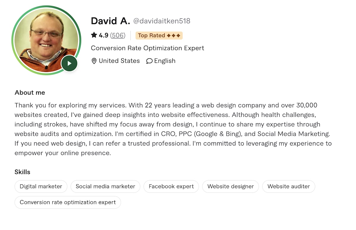 David A. Fiverr profile