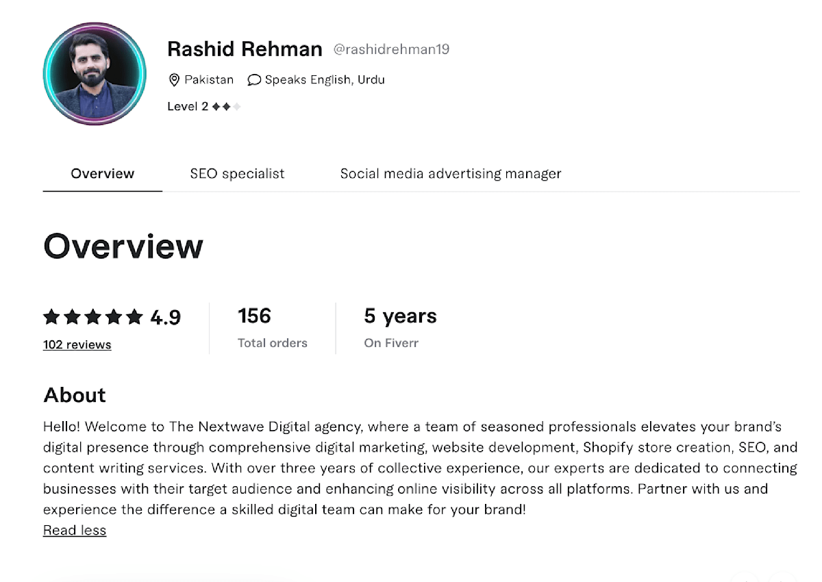 Rashid Rehman Fiverr seller profile