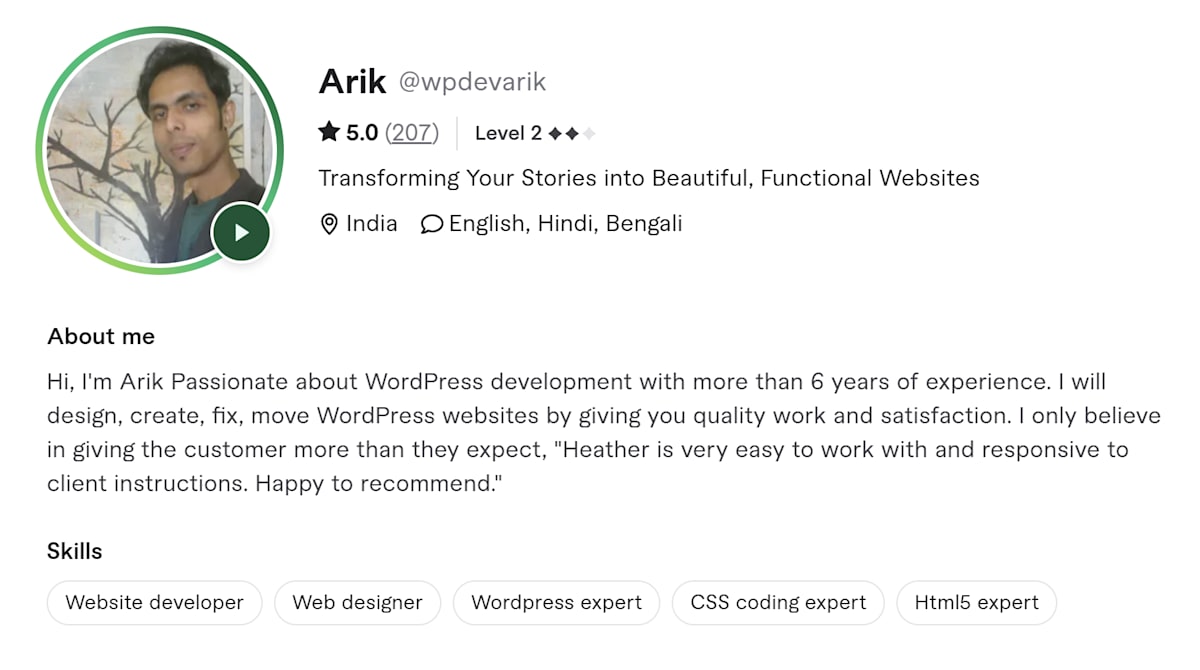 Arik Fiverr profile