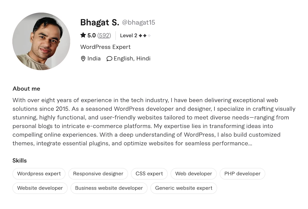 Bhagat S. Fiverr profile