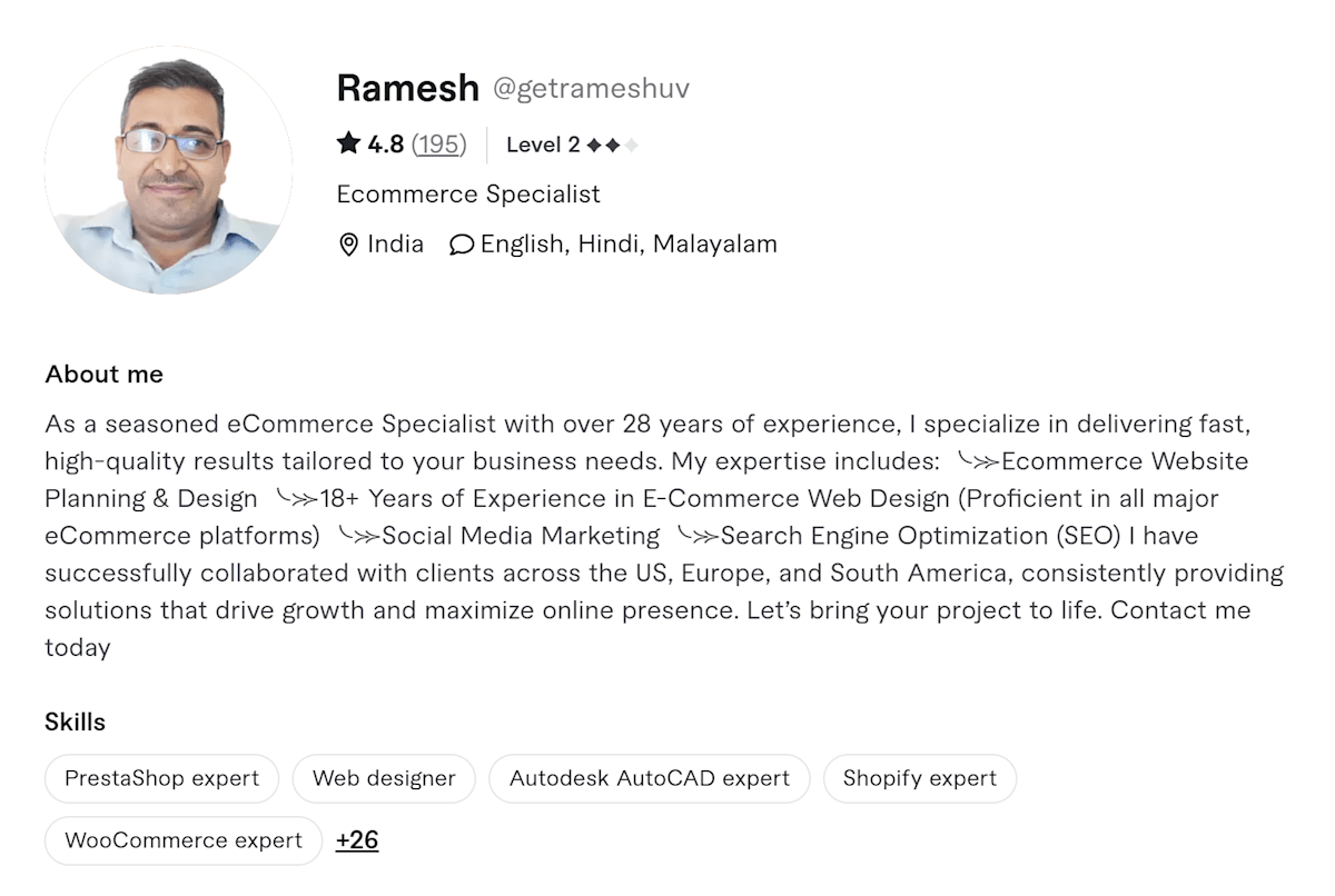 Ramesh Fiverr profile