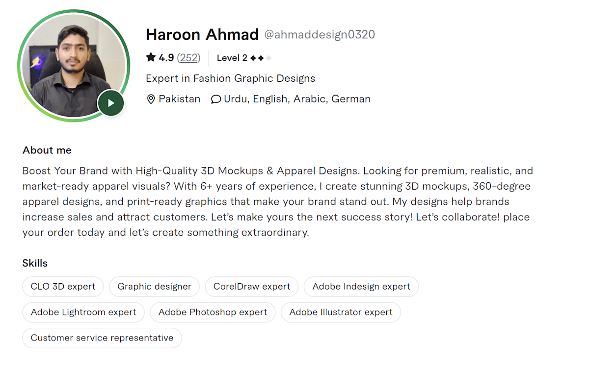 Haroon Ahmad Fiverr profile
