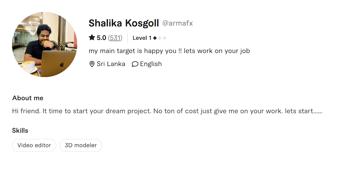 Shalika Kosgoll Fiverr profile