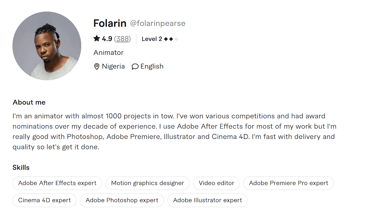 Folarin Fiverr profile