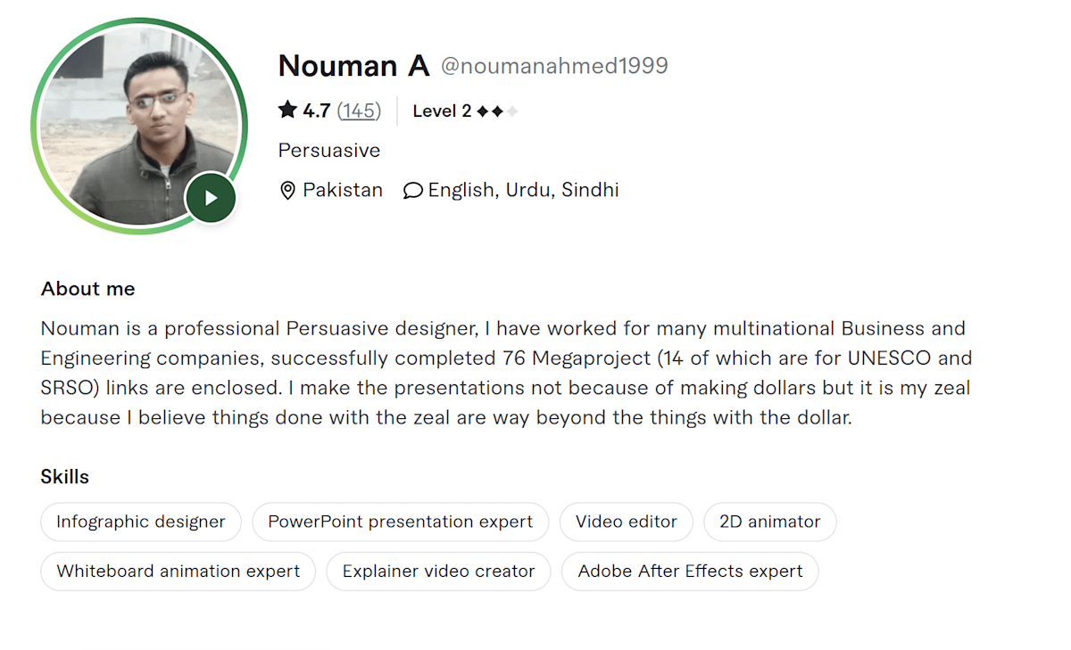 Nouman A Fiverr profile
