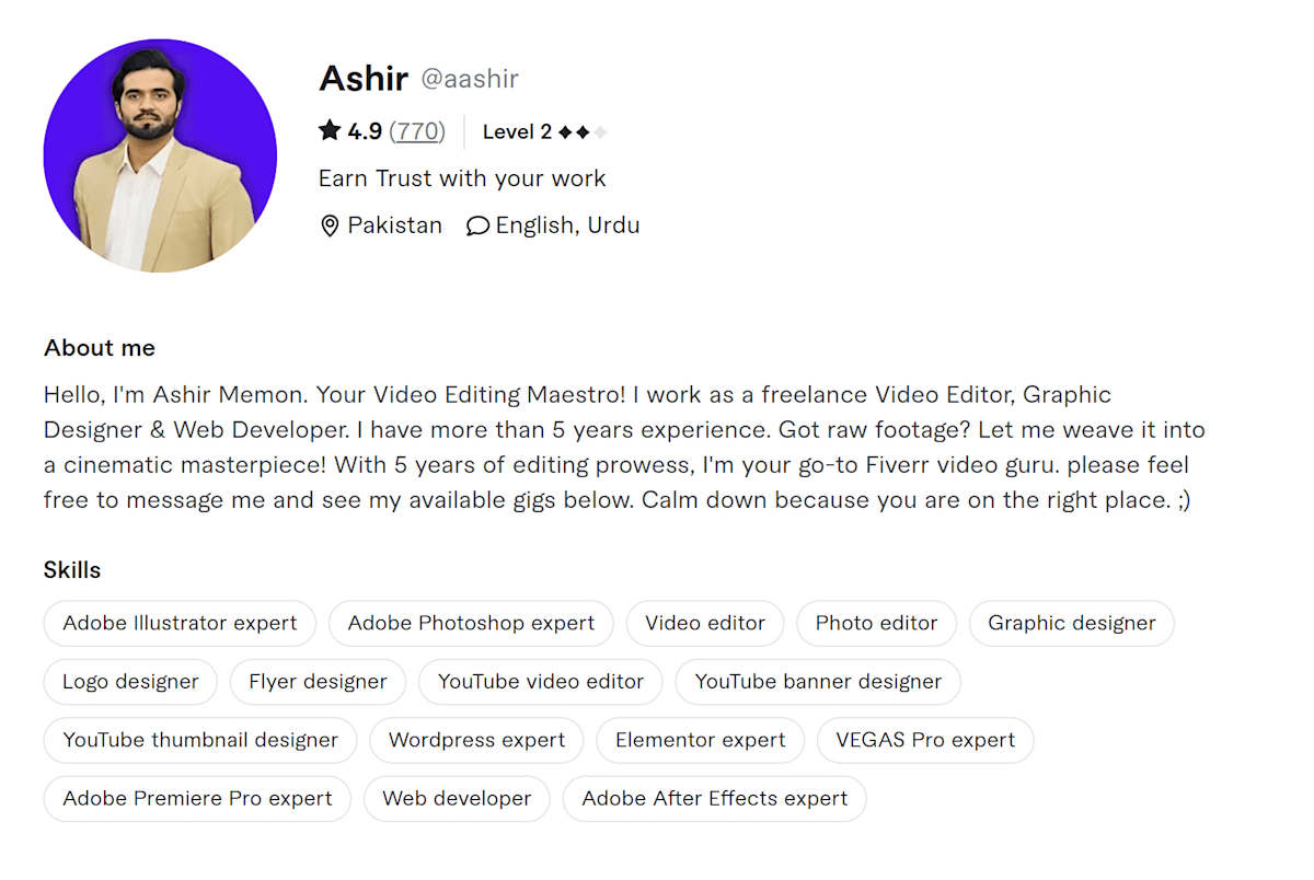 Ashir Fiverr profile