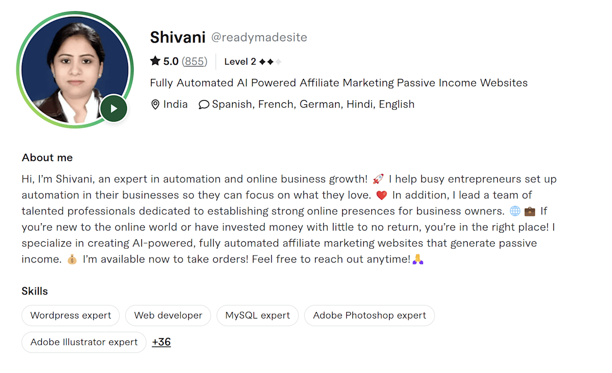 Shivani Fiverr profile