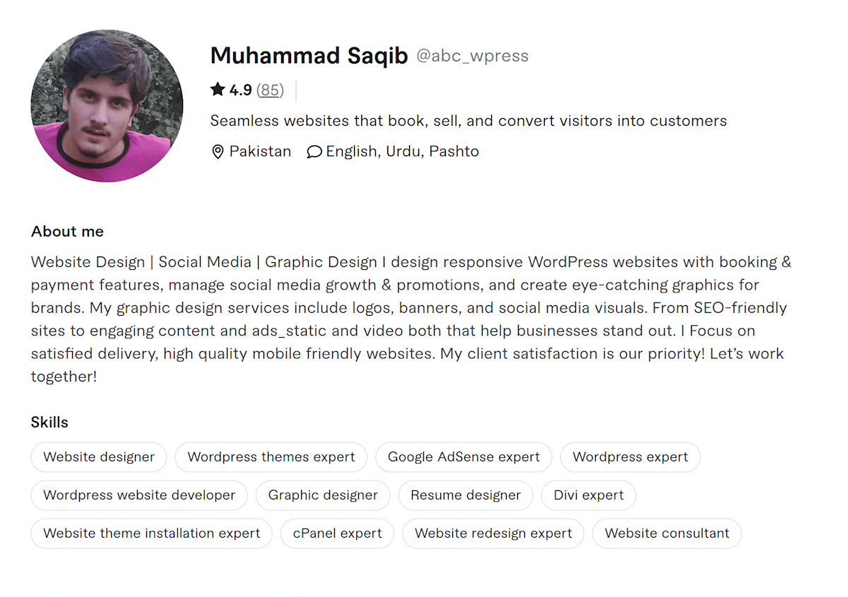 Muhammad Saqib Fiverr profile