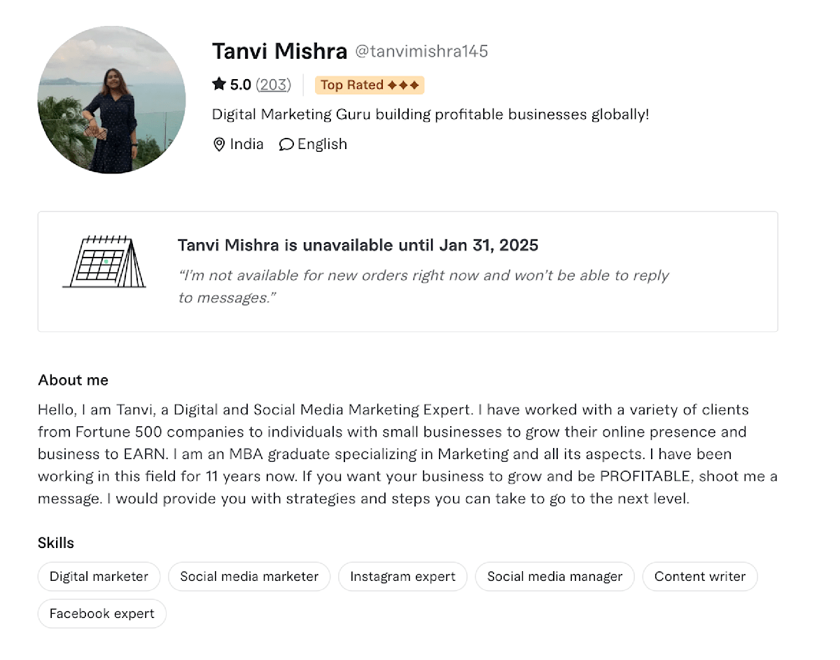 Tanvi Mishra Fiverr seller profile