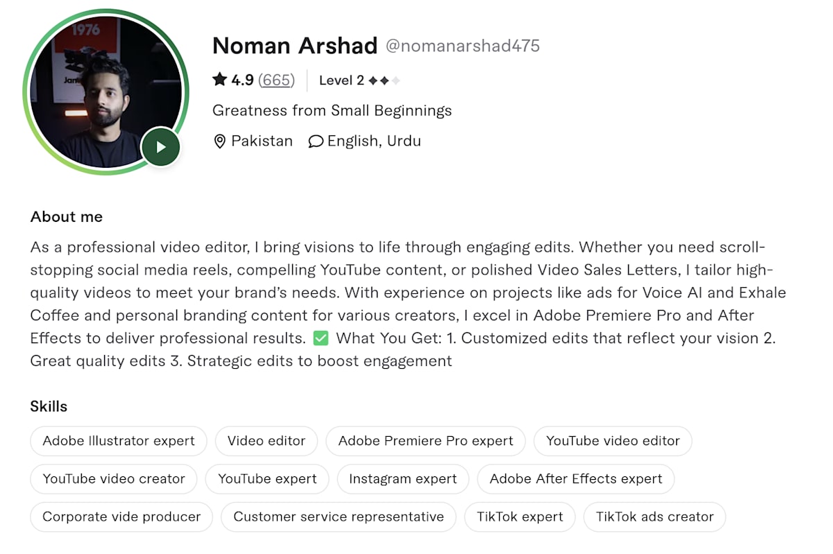 Noman Arshad Fiverr profile