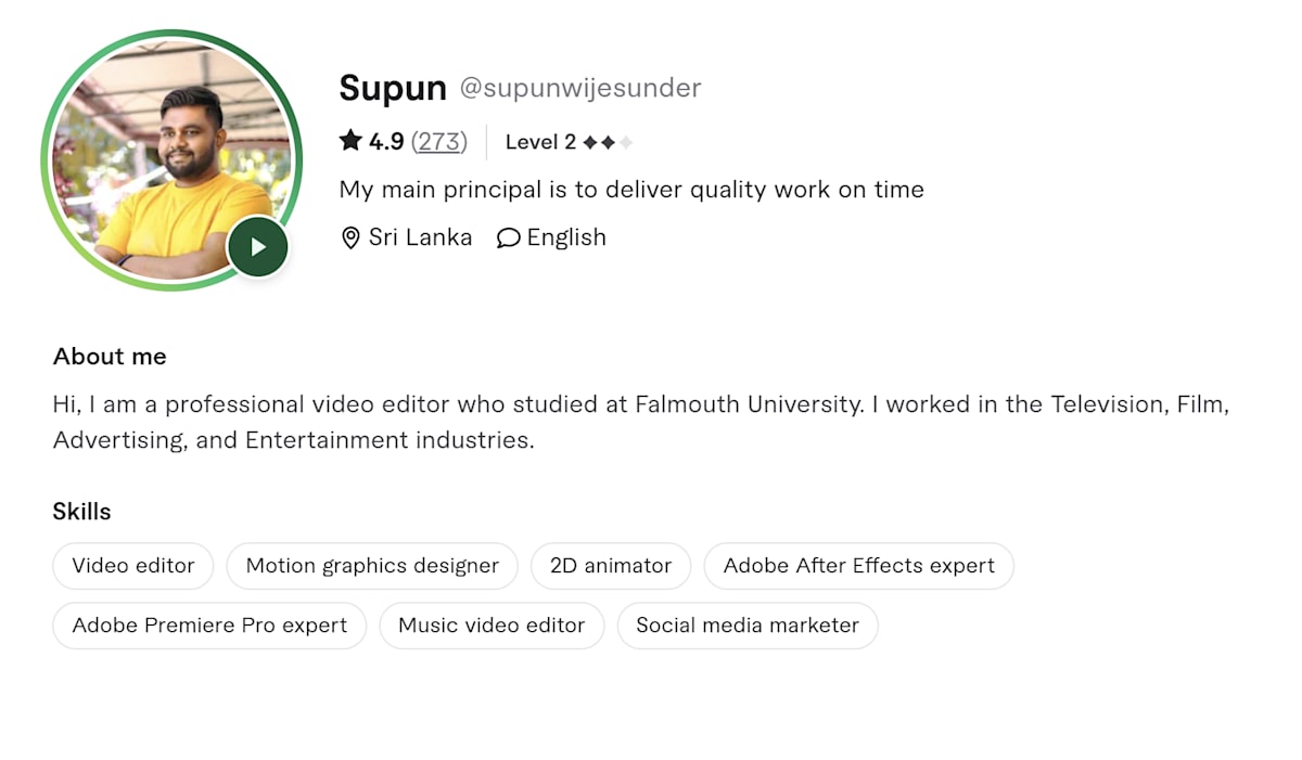 Supun Fiverr profile