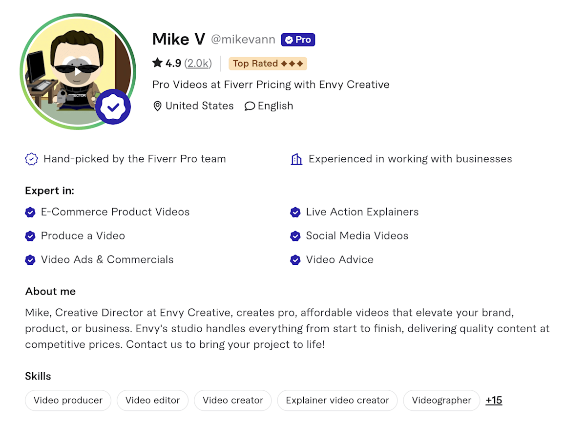 Mike V Fiverr profile