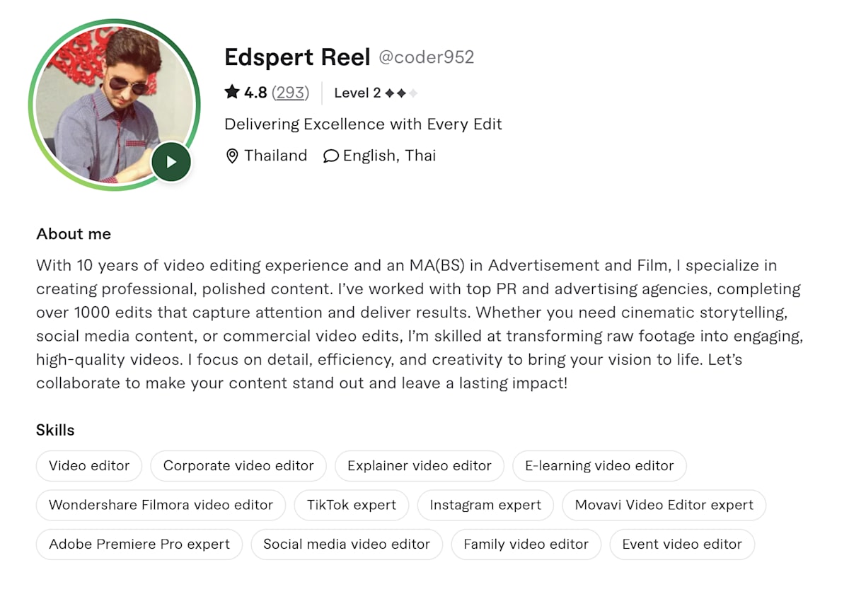 Edspert Reel Fiverr profile