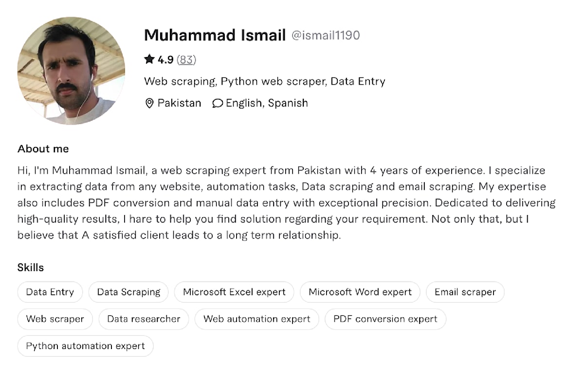 Muhammad Ismail Fiverr profile