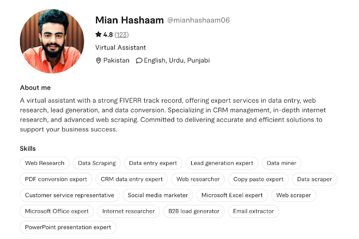 Mian Hashaam Fiverr profile