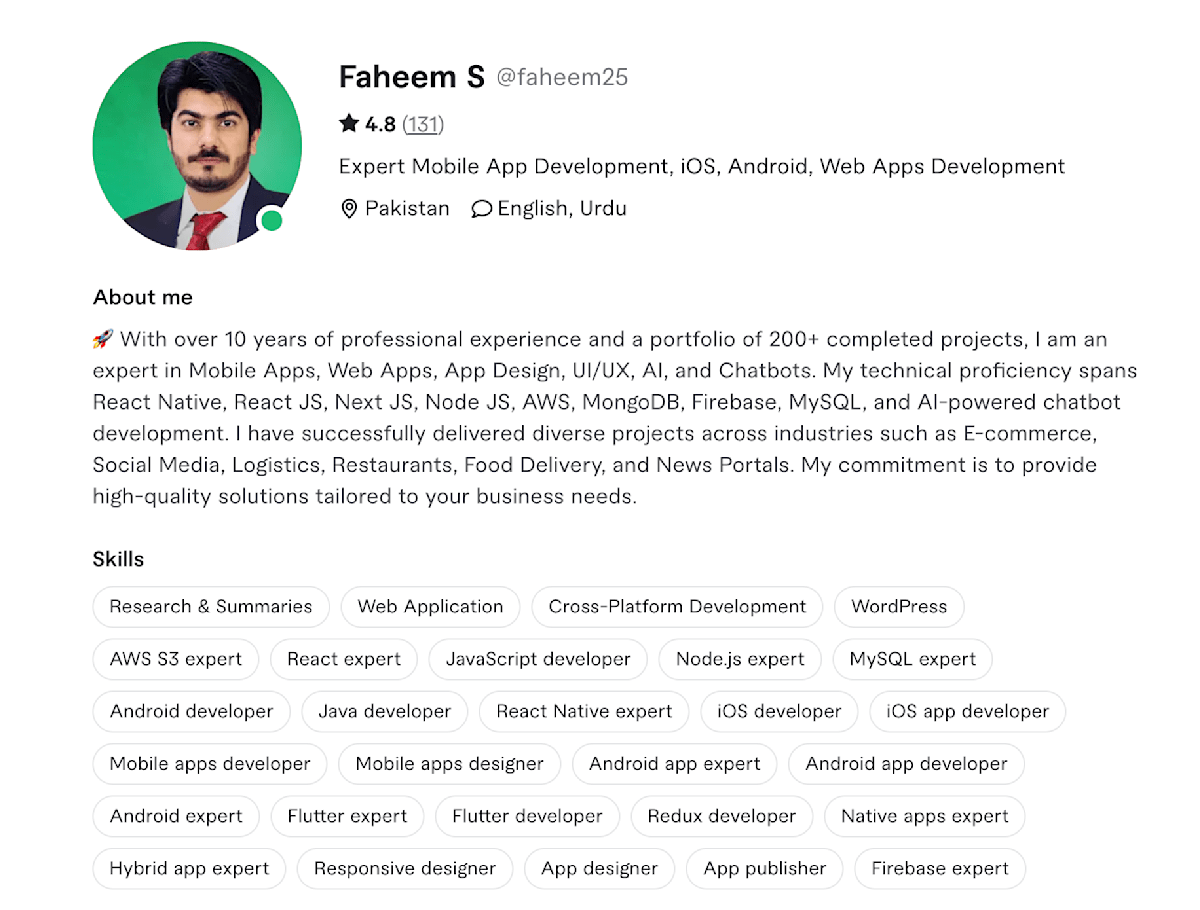 Faheem S Fiverr profile