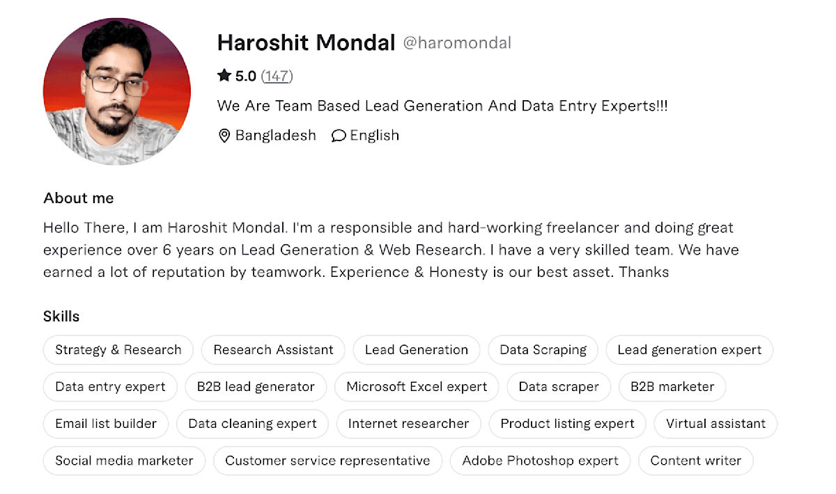 Haroshit Mondal Fiverr profile