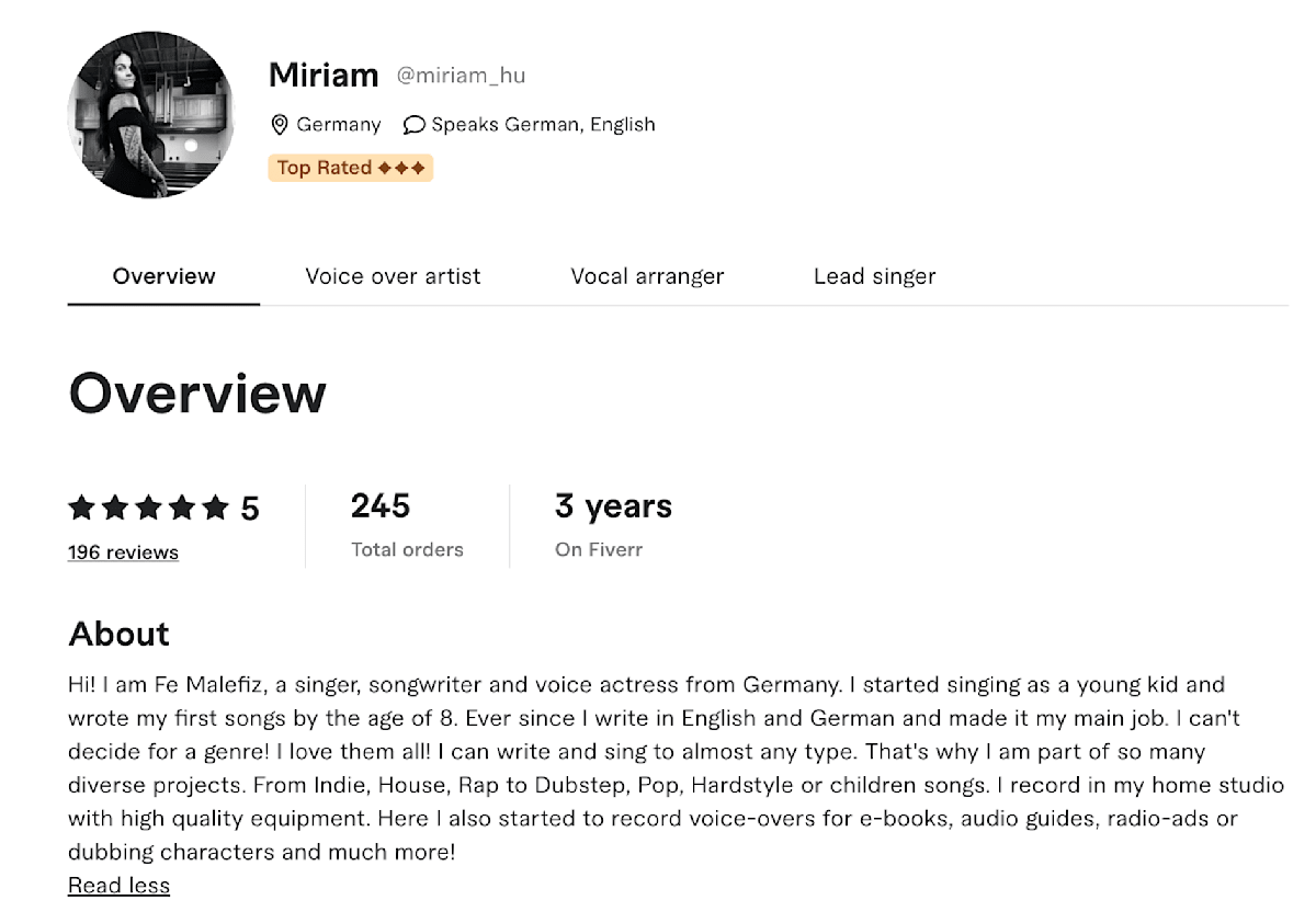 Miriam Fiverr seller profile