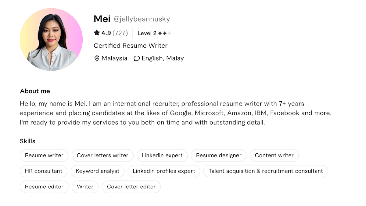 Mei Fiverr seller profile