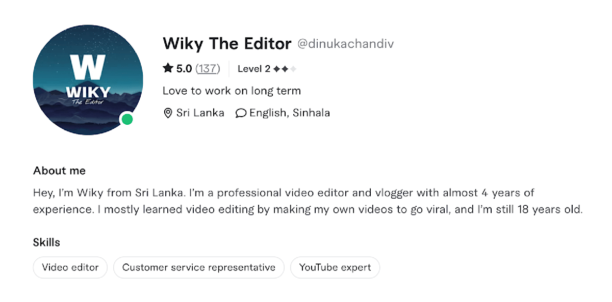 Wiky The Editor Fiverr seller profile