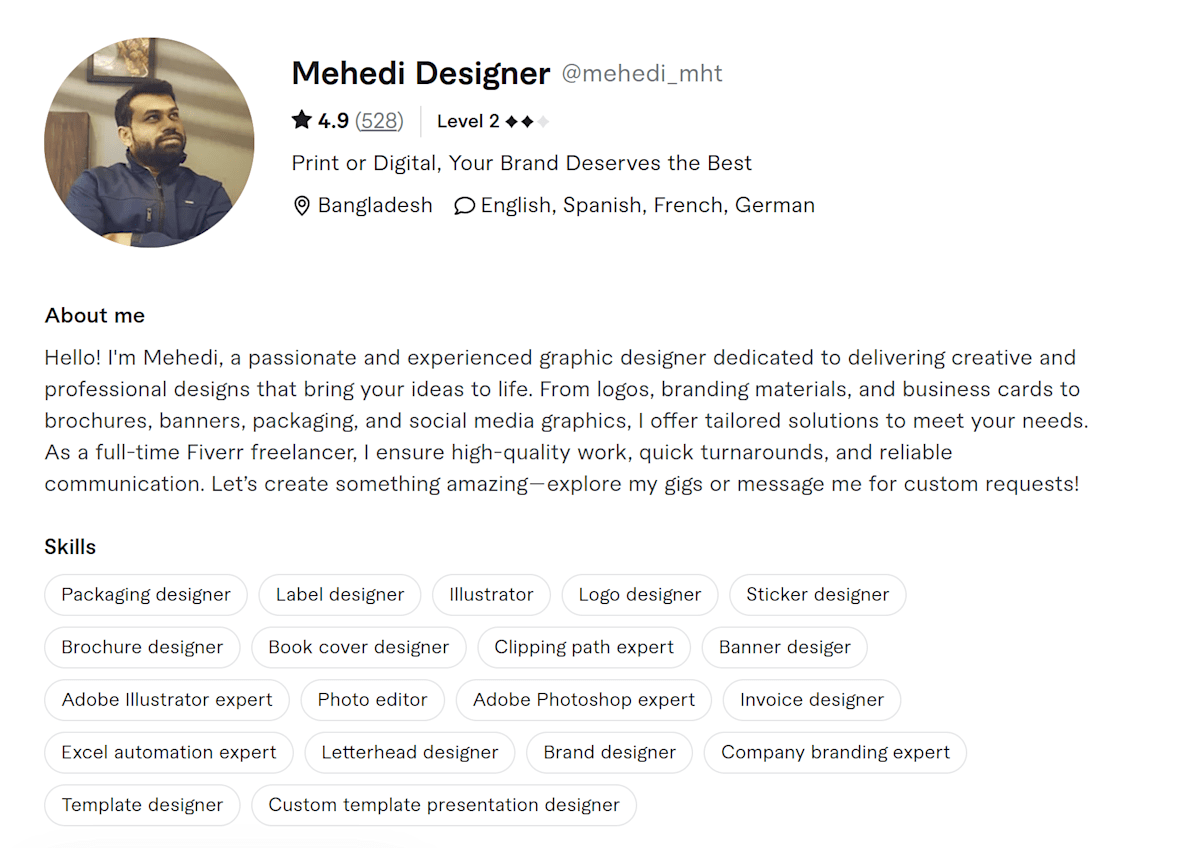Mehedi Designer Fiverr profile