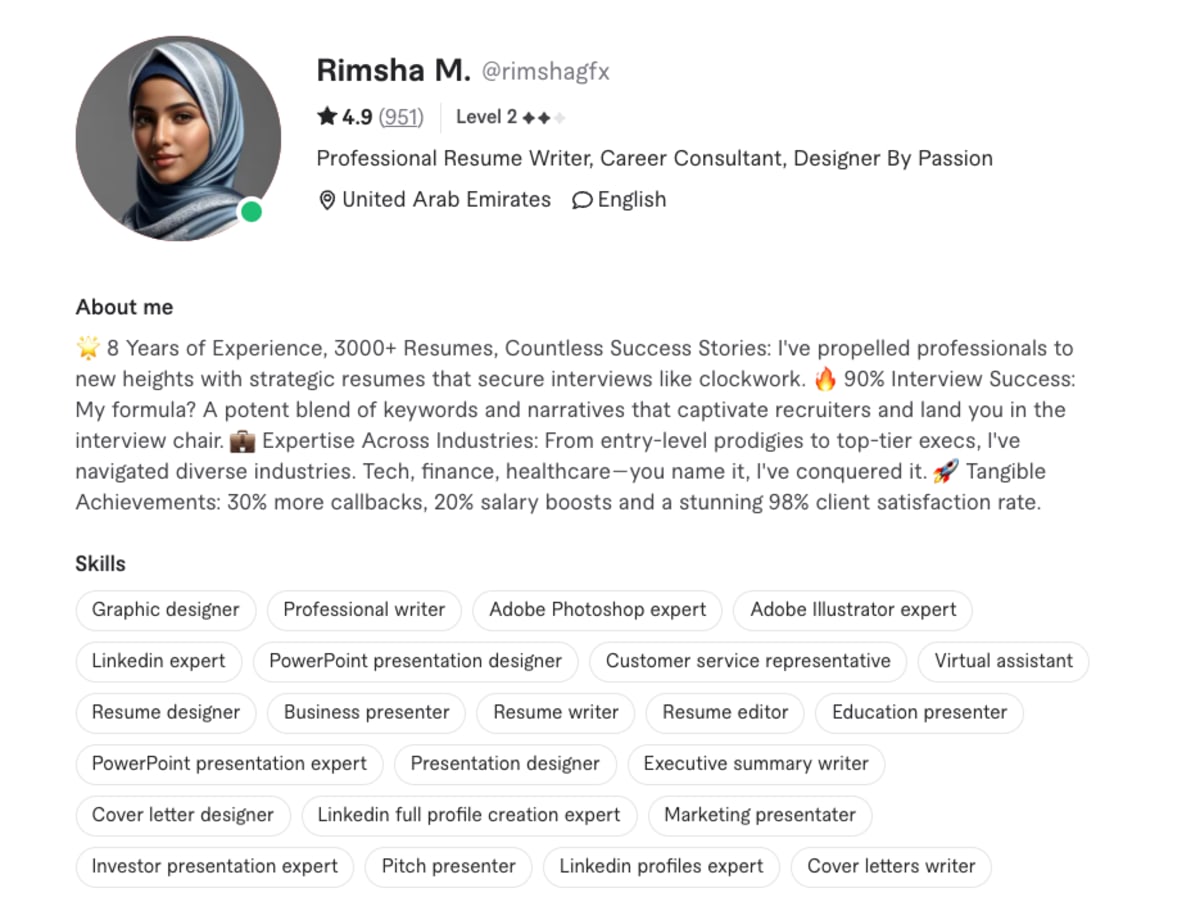 Rishma M Fiverr seller profile