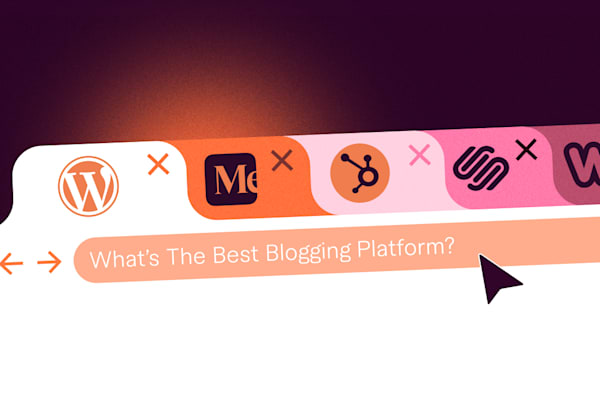 Browser tabs with multiple blogging platforms and a highlighted question reading “What’s the best blogging platform?”