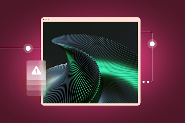 A futuristic digital interface, accompanied by a warning icon symbolizing data biases