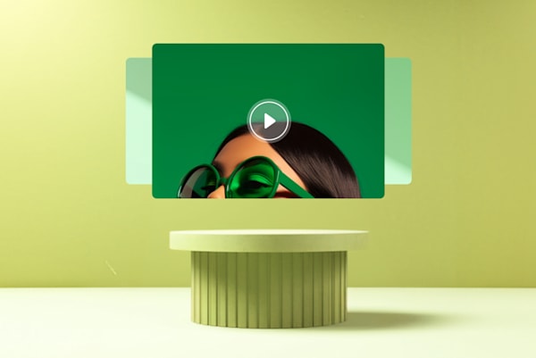 Video player preview featuring a woman wearing green sunglasses against a green background