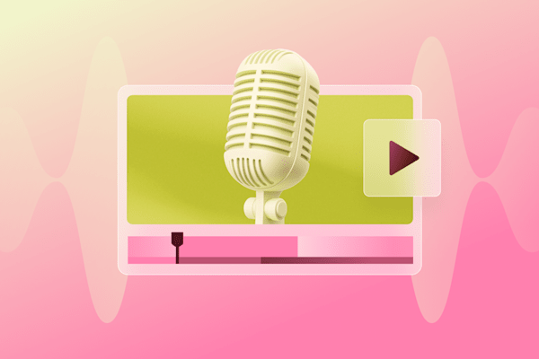 What is voice over A vintage microphone in front of a playback interface with a colorful audio wave background.