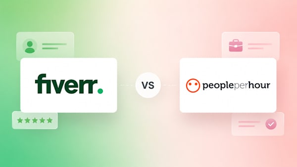 Fiverr vs PeoplePerHour against a green and orange gradient.