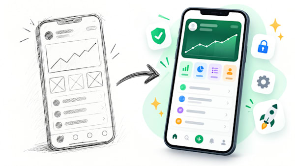 Hand-drawn app sketch turning into a polished, production-ready app