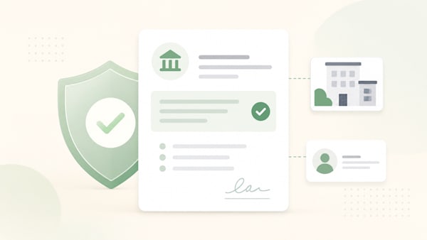 Illustration of a business registration document with security, ownership, and company verification elements representing a limited liability company (LLC)