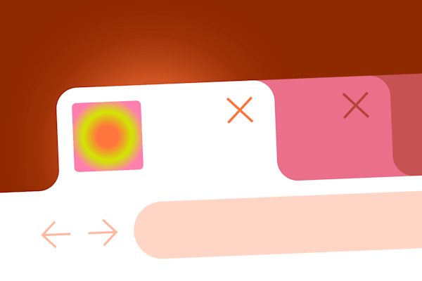 Abstract browser interface with a favicon, navigation arrows, control buttons, and a search bar on a red and white background