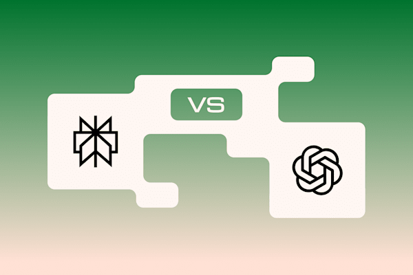 Side-by-side comparison graphic showing the Perplexity vs ChatGPT logos on a green to peach gradient background