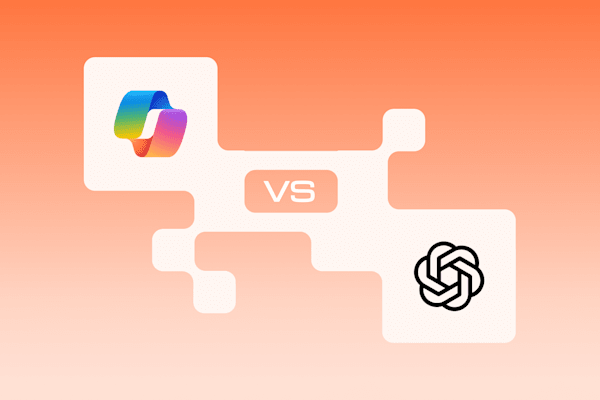 Copilot and ChatGPT logos on an orange gradient background with “VS” in between