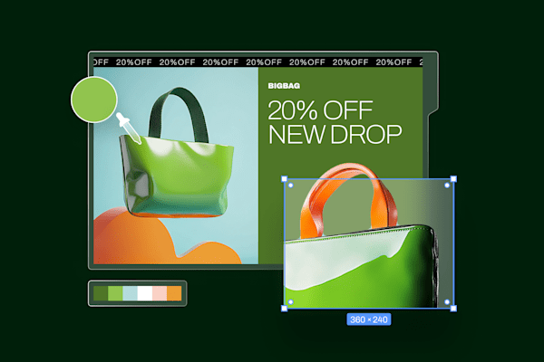 illustration with green shopping bags and 20% off discounts