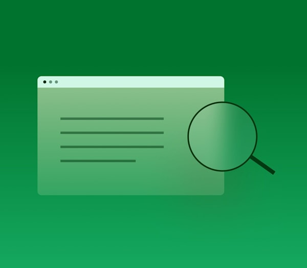 A minimalistic image of a magnifying glass tinted green