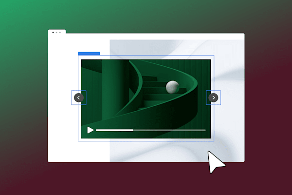 Video player interface with a 3D-rendered green spiral staircase and a white sphere.