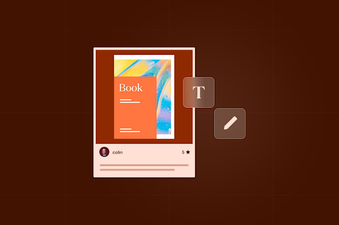 Book cover design with text and edit icons, displayed on a dark brown background.