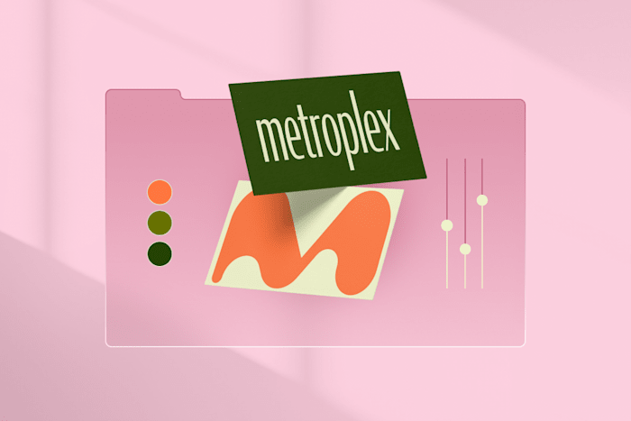 Logo redesign featuring the word "metroplex" on a green card