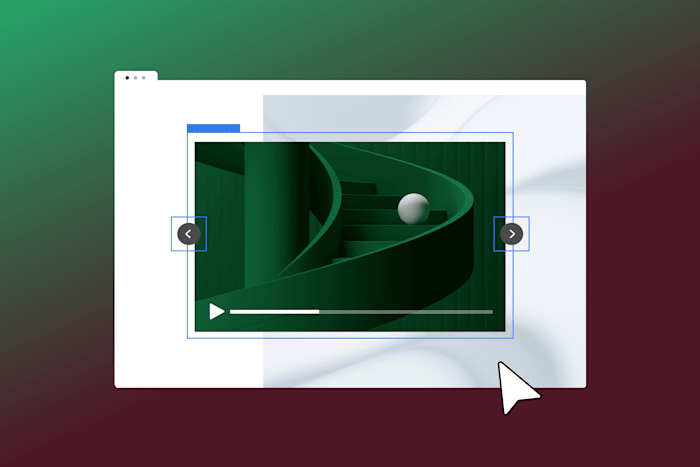 Video player interface with a 3D-rendered green spiral staircase and a white sphere.