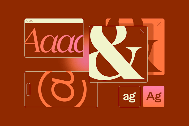 Various fonts, symbols, and text blocks highlighting typography in design.