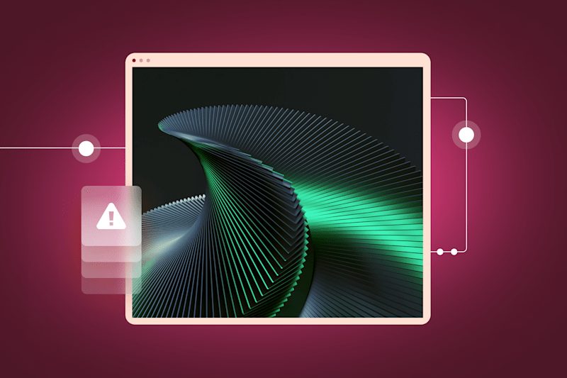 A futuristic digital interface, accompanied by a warning icon symbolizing data biases