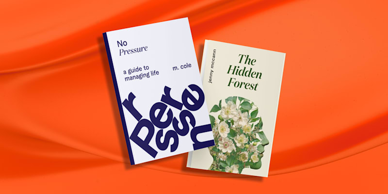 Two book covers with distinct designs on an orange background
