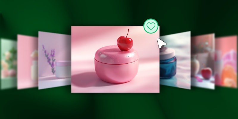 pink jar with a cherry on top, displayed among other product images